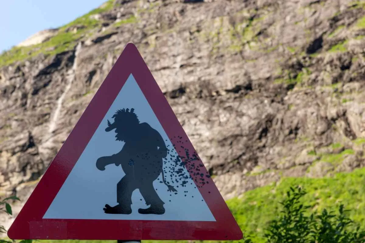 Funny road sign of Troll's Path