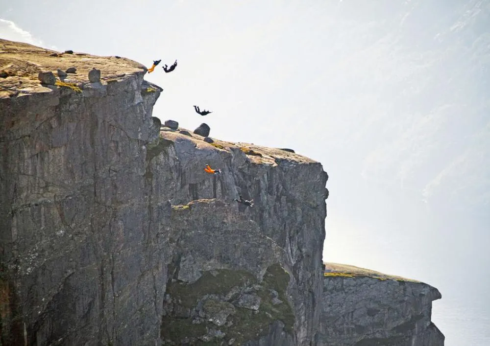 Jumping in Kjeragbolten in Norway