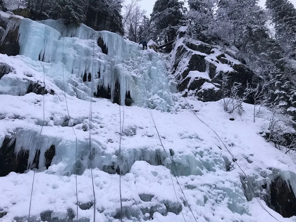 Ice Climbing on Waterfall