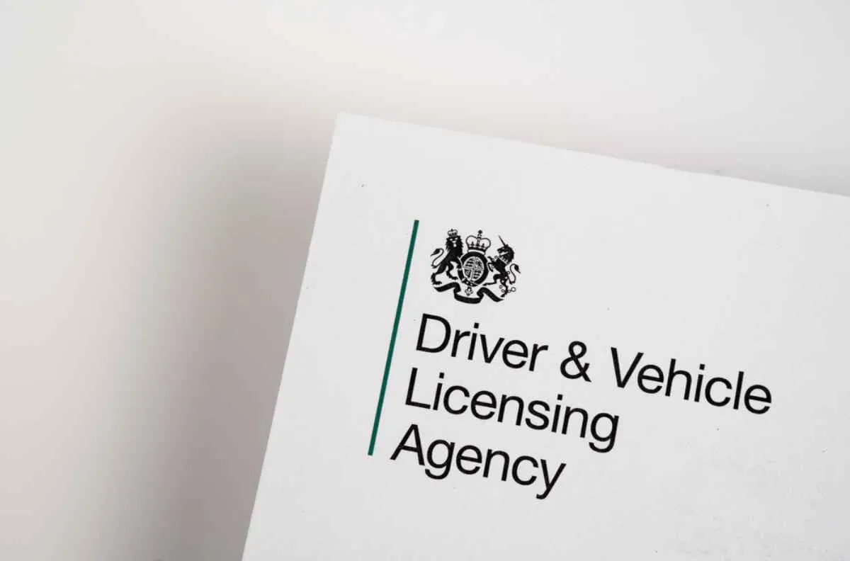 Image of a paper document showing the name of the office responsible for issuing driving licenses in the United Kingdom.