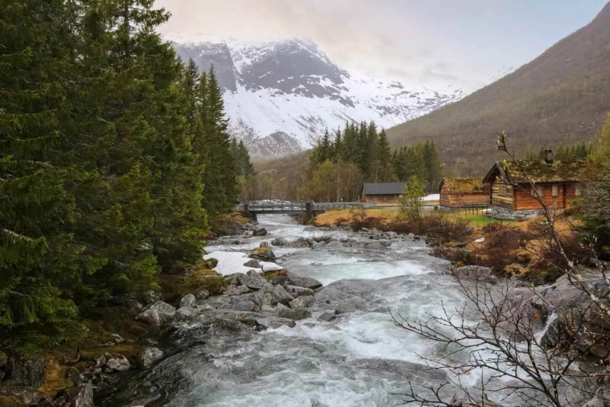 General view of a river flowing through Norway's Reinheimen National Park.