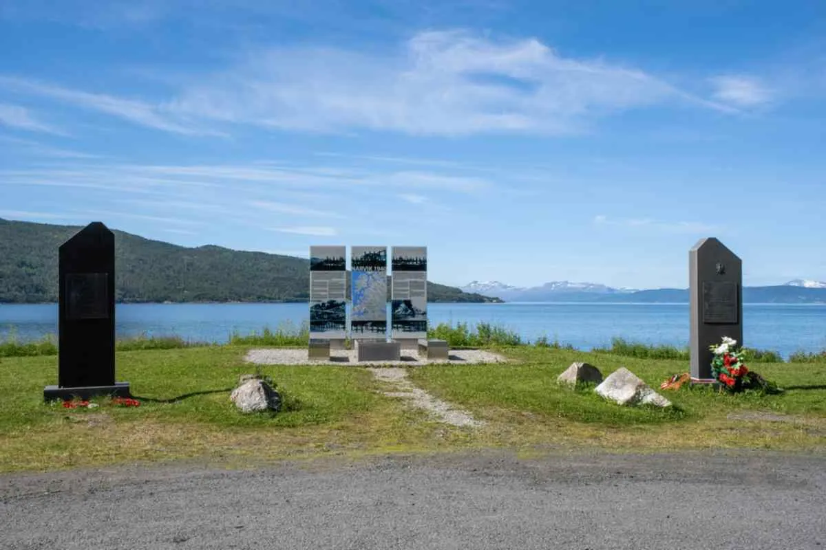 Overview of a war memorial museum near Narvik Bobilparkering in Norway.