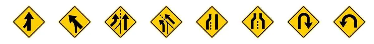 Collage of different priority signs that can be found on Norwegian roads with their distinctive diamond shape and yellow color.