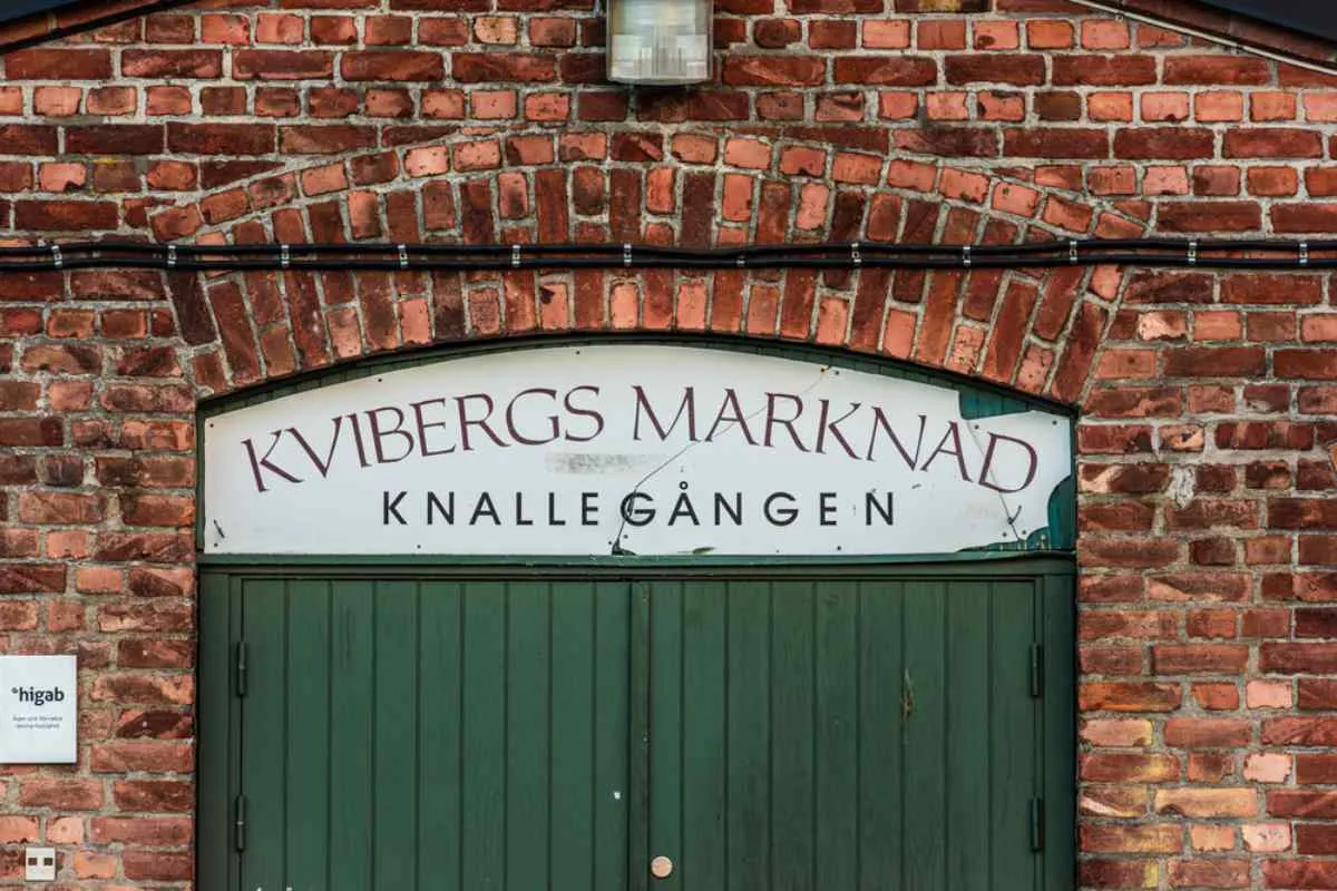 Panneau d'entrée du marché de Kviberg à Göteborg