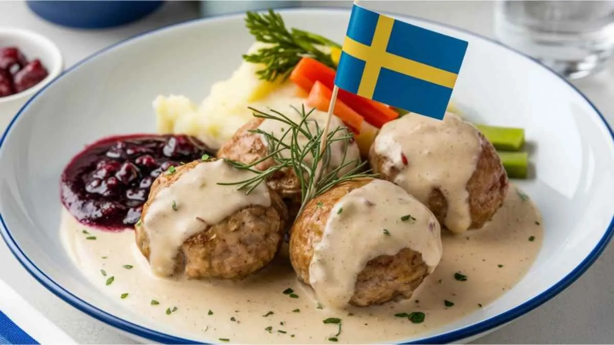 Boulettes de viande suédoises ornées d’un drapeau suédois